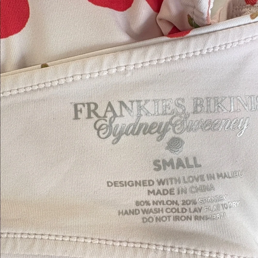 Frankies Bikinis x Sydney Sweeney Lucia Bikini Top White Cherry Print Lace Trim